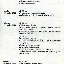 Program Jurjevanja leta 1988 (Zasebni arhiv Antona Planinca, Črnomelj).