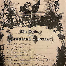Poročni list, z dne 27. decembra 1873; iz arhiva Denise Cumbee Long